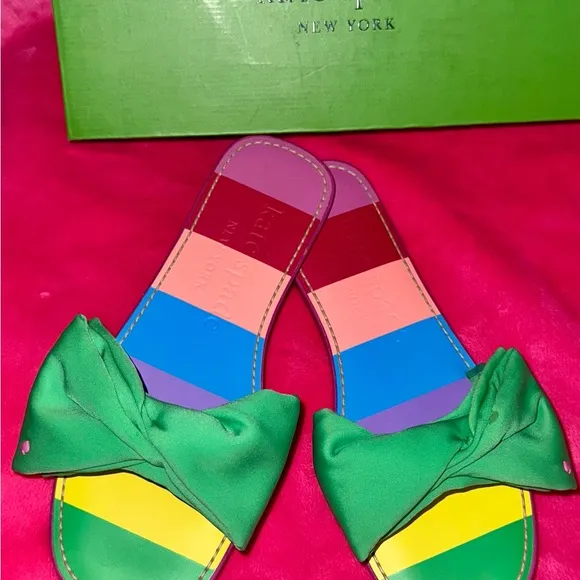 Kate Spade Cute Rainbow Colored Sandals/Slides with georgeous Bow Detail. Sz 7.5
