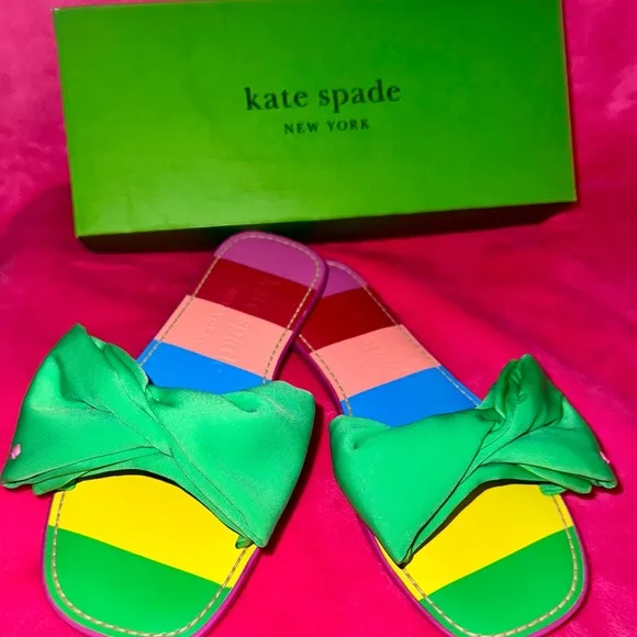Kate Spade Cute Rainbow Colored Sandals/Slides with georgeous Bow Detail. Sz 7.5