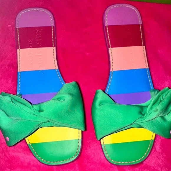 Kate Spade Cute Rainbow Colored Sandals/Slides with georgeous Bow Detail. Sz 7.5
