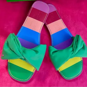 Kate Spade Cute Rainbow Colored Sandals/Slides with georgeous Bow Detail. Sz 7.5
