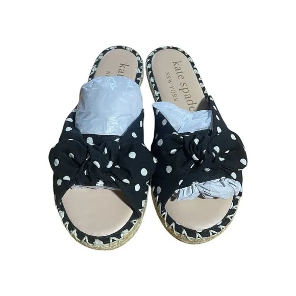 Kate Spade New York Saltie Shore Women Espadrille Sandals Black Polka Dot 6B