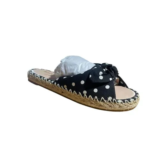 Kate Spade New York Saltie Shore Women Espadrille Sandals Black Polka Dot 6B