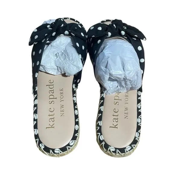 Kate Spade New York Saltie Shore Women Espadrille Sandals Black Polka Dot 6B