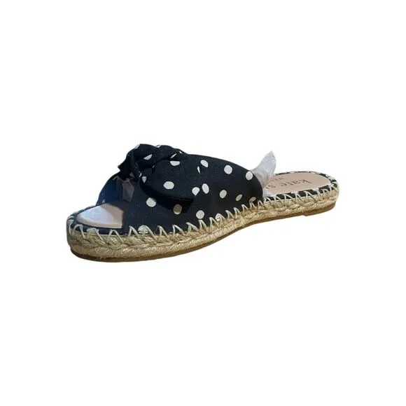 Kate Spade New York Saltie Shore Women Espadrille Sandals Black Polka Dot 6B