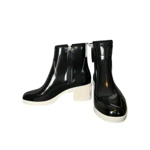 Kate Spade Womens 8 Puddle Rain Boots Black White Sole Chunky Heel Dark Academia
