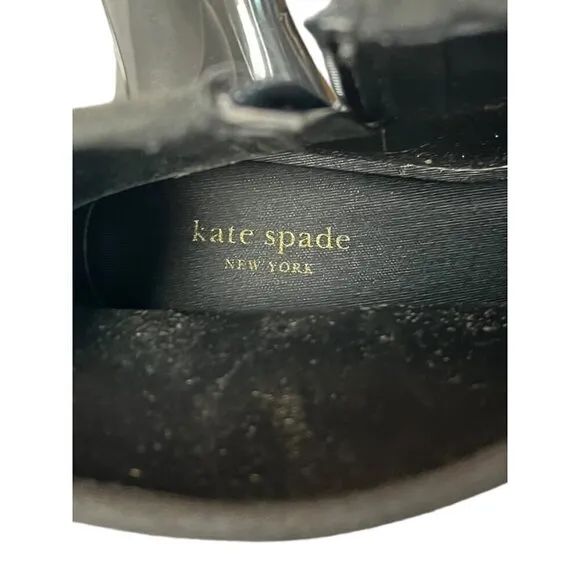 Kate Spade Womens 8 Puddle Rain Boots Black White Sole Chunky Heel Dark Academia