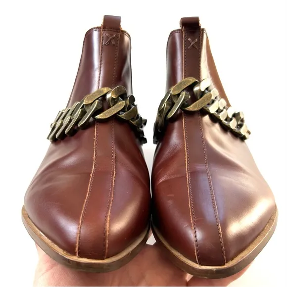 Kelsi Dagger Brown Cognac Genuine Leather Slow Chain Ankle Booties