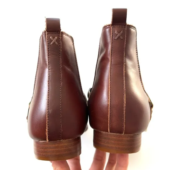 Kelsi Dagger Brown Cognac Genuine Leather Slow Chain Ankle Booties