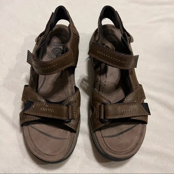 KHOMBU BLUE SHARK LEATHER AND EARTH SPIRIT BROWN BUNDLE SANDALS 13