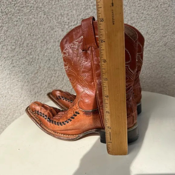 Kids Aguila leather brown alligator cowboy boots pointed toe Sz MX 17.5 US 8.5