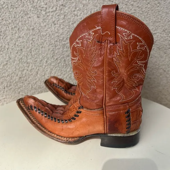 Kids Aguila leather brown alligator cowboy boots pointed toe Sz MX 17.5 US 8.5