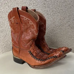Kids Aguila leather brown alligator cowboy boots pointed toe Sz MX 17.5 US 8.5