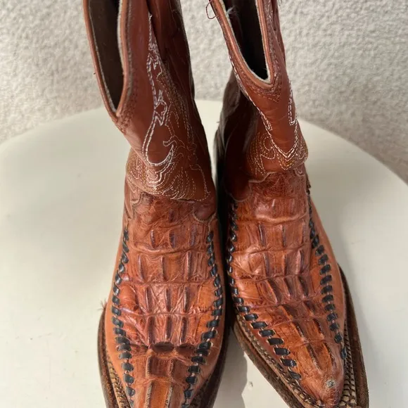 Kids Aguila leather brown alligator cowboy boots pointed toe Sz MX 17.5 US 8.5
