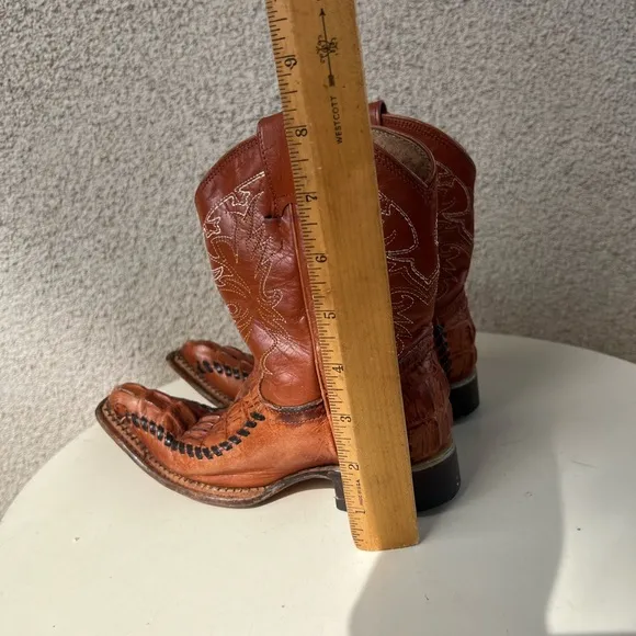Kids Aguila leather brown alligator cowboy boots pointed toe Sz MX 17.5 US 8.5
