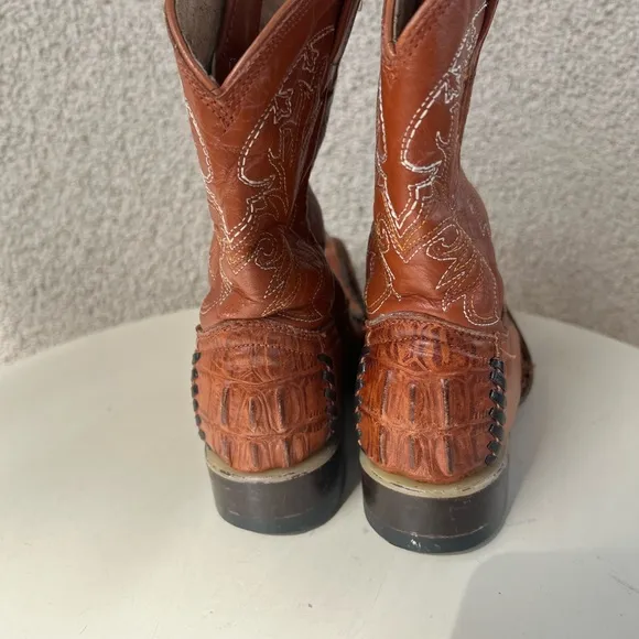 Kids Aguila leather brown alligator cowboy boots pointed toe Sz MX 17.5 US 8.5