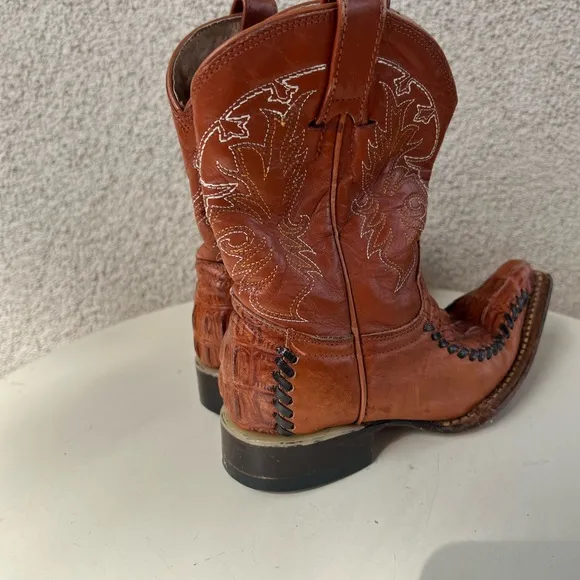 Kids Aguila leather brown alligator cowboy boots pointed toe Sz MX 17.5 US 8.5