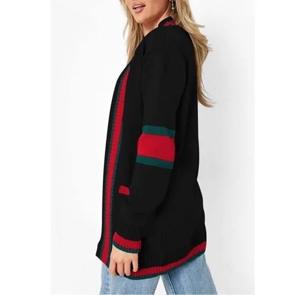 Knit Cardigan Sweater Color Block Chunky Open Front Size XL. Boho Chic NWOT