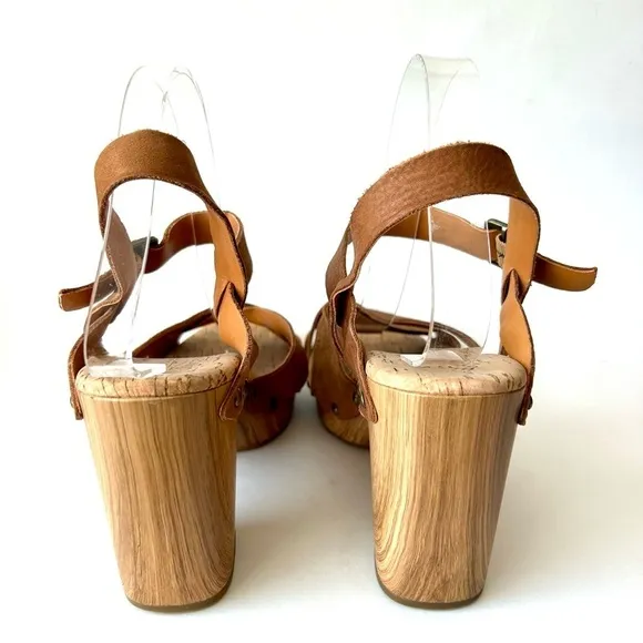 Kork Ease Drew Brown Leather Nailhead Studded Cross Banded Platform Sandals 10