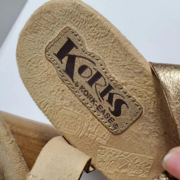 Kork Ease Korks Platform Heel Sandals Size 9 Floral Studded Strappy Gold Women's