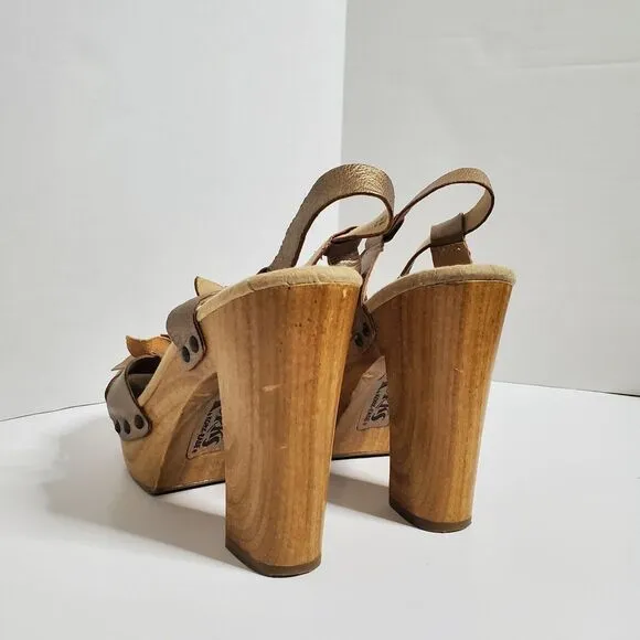 Kork Ease Korks Platform Heel Sandals Size 9 Floral Studded Strappy Gold Women's