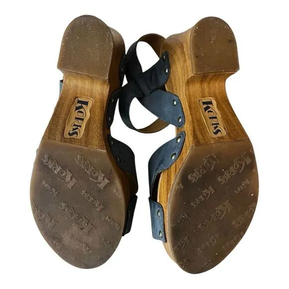 Korks Women Size 8M Grey Leather Sandals Heels Platforms Studded Buckle Strappy