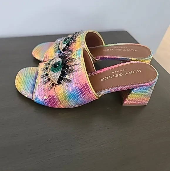 Kurt Geiger London Olive Embellished Eye Block Heel Slide Sandals EU35.5 US 5.5