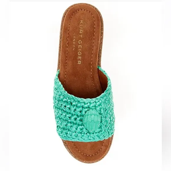 Kurt Geiger London Women’s 40.5 Eagle Green Crochet Cork Slide Sandals