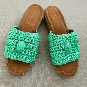 Kurt Geiger London Women’s 40.5 Eagle Green Crochet Cork Slide Sandals
