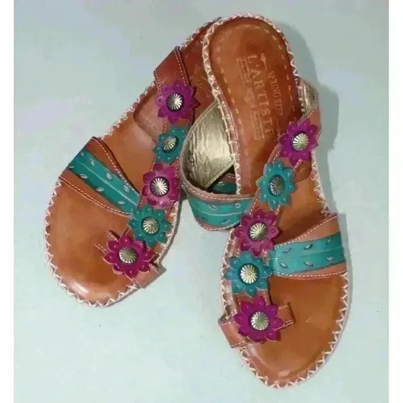 L Artiste Spring Step Lynnie Floral Wedge Sandals 37 Womens 6.5-7 Colorful Artsy