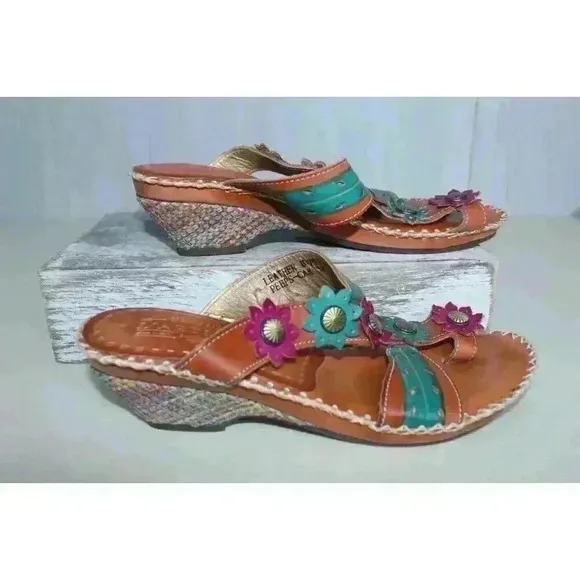 L Artiste Spring Step Lynnie Floral Wedge Sandals 37 Womens 6.5-7 Colorful Artsy
