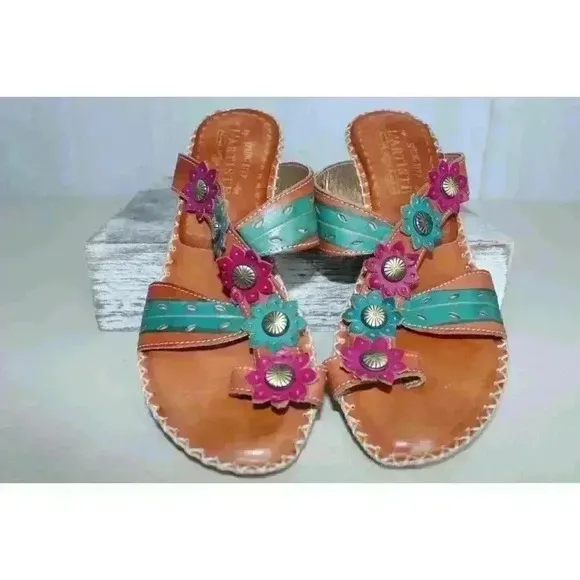 L Artiste Spring Step Lynnie Floral Wedge Sandals 37 Womens 6.5-7 Colorful Artsy