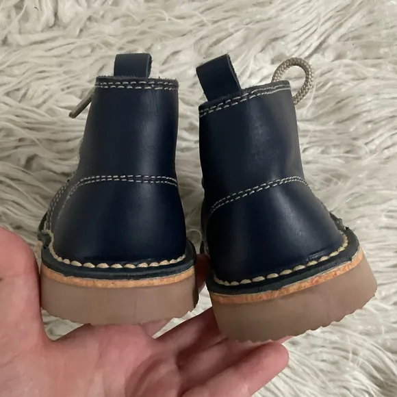 La Coqueta Kids Little Boy Navy Nappa Leather Desert Chukka Boots EUC Size 28