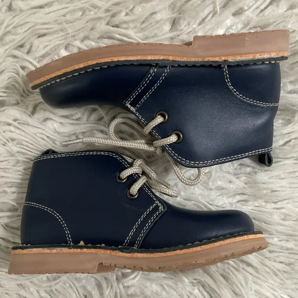 La Coqueta Kids Little Boy Navy Nappa Leather Desert Chukka Boots EUC Size 28