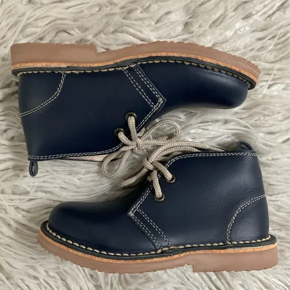 La Coqueta Kids Little Boy Navy Nappa Leather Desert Chukka Boots EUC Size 28