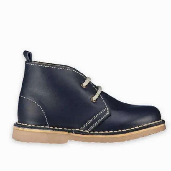 La Coqueta Kids Little Boy Navy Nappa Leather Desert Chukka Boots EUC Size 28