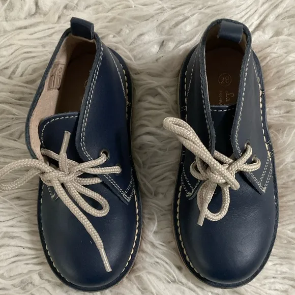 La Coqueta Kids Little Boy Navy Nappa Leather Desert Chukka Boots EUC Size 28