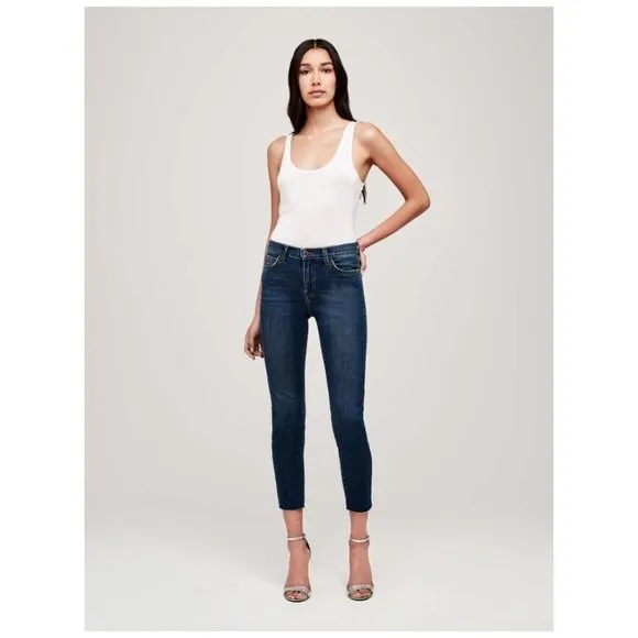 L'AGENCE El Matador High Rise Slim Raw Hem Crop Jeans Anchor Blue sz 26 Women's