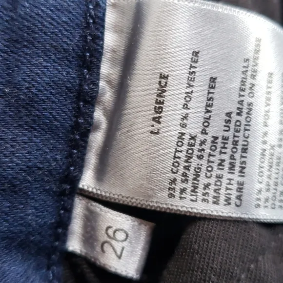 L'AGENCE El Matador High Rise Slim Raw Hem Crop Jeans Anchor Blue sz 26 Women's