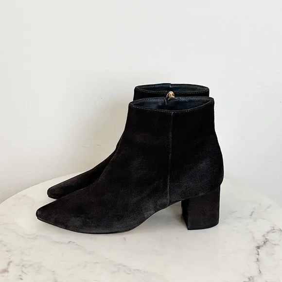 L'AGENCE NEW Jeanne Block Heel Bootie Charcoal Gray Pointed Toe Size 7 US 37 EU