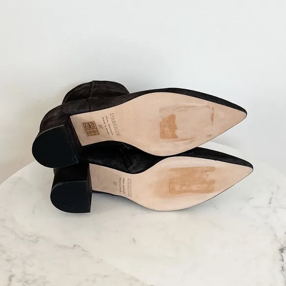L'AGENCE NEW Jeanne Block Heel Bootie Charcoal Gray Pointed Toe Size 7 US 37 EU