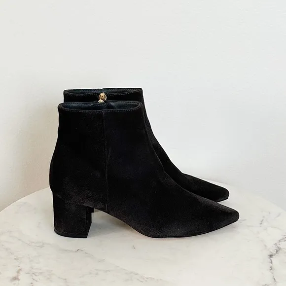 L'AGENCE NEW Jeanne Block Heel Bootie Charcoal Gray Pointed Toe Size 7 US 37 EU