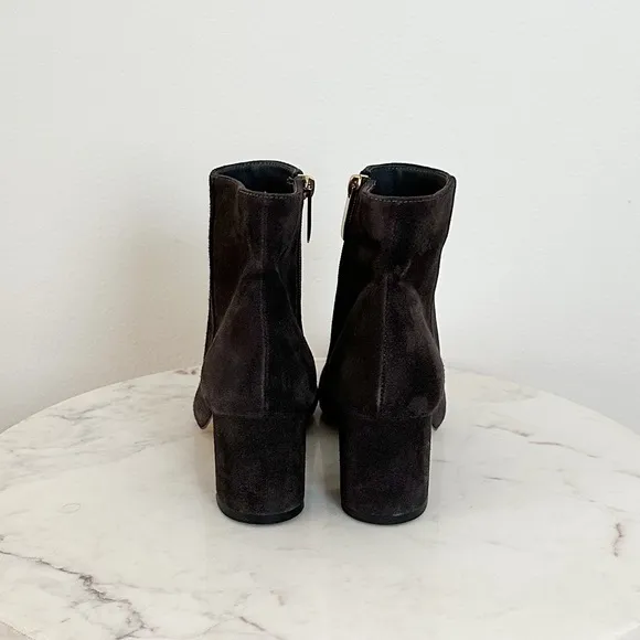 L'AGENCE NEW Jeanne Block Heel Bootie Charcoal Gray Pointed Toe Size 8.5 38.5 EU
