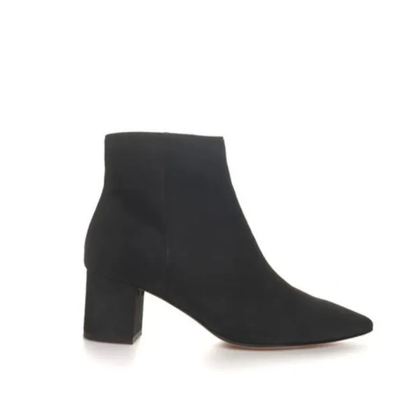 L'AGENCE NEW Jeanne Block Heel Bootie Charcoal Gray Pointed Toe Size 8.5 38.5 EU