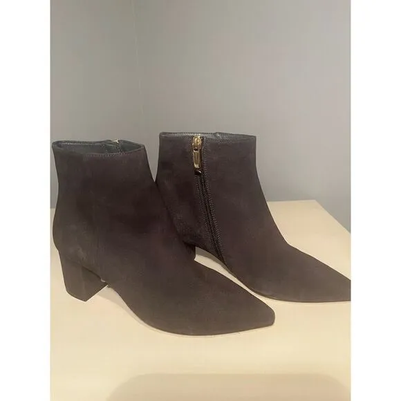 L'Agence Women Jeanne II Pointed Toe Graphite Suede Bootie Size 6