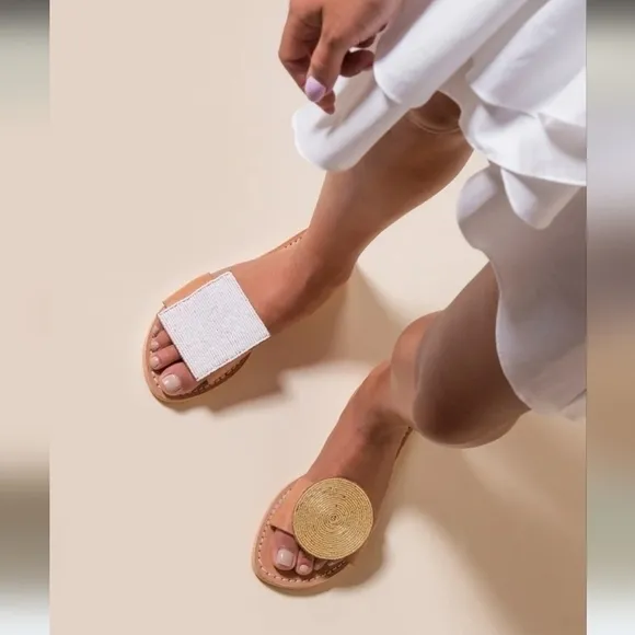 laidbacklondon Crey LP Mismatched Beaded Leather Sandals-Gold/White