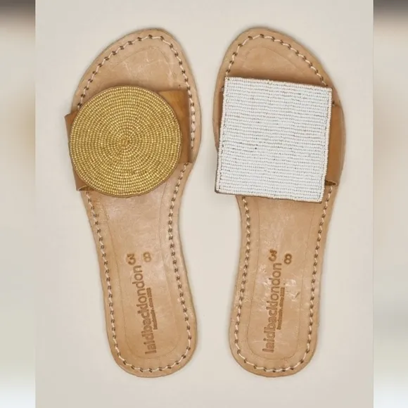 laidbacklondon Crey LP Mismatched Beaded Leather Sandals-Gold/White