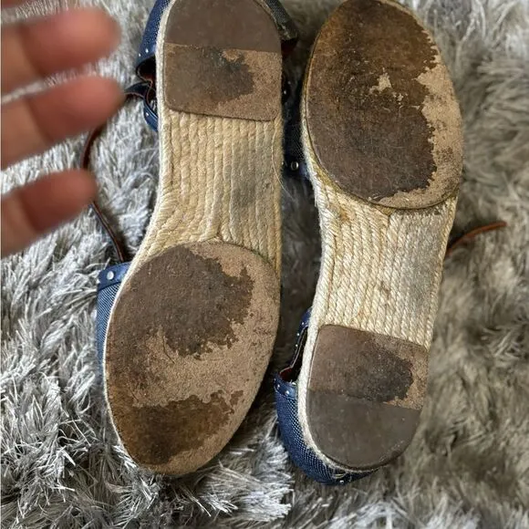 Lanvin flat espadrille denim wedge flats studded shoes strappy sandals jean