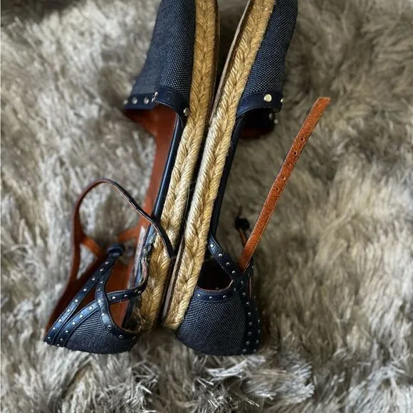 Lanvin flat espadrille denim wedge flats studded shoes strappy sandals jean