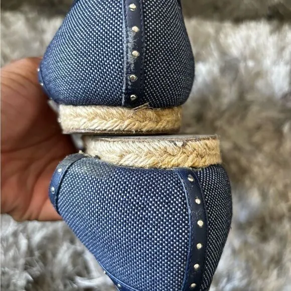 Lanvin flat espadrille denim wedge flats studded shoes strappy sandals jean