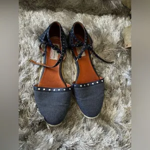 Lanvin flat espadrille denim wedge flats studded shoes strappy sandals jean